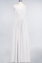 Vestido de dama de honor de corte A con tirantes finos, escote corazón, sin mangas, con volantes, de gasa, vestido de noche largo