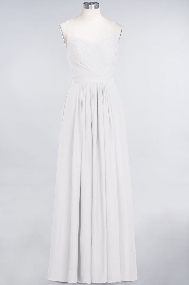 Vestido de dama de honor de corte A con tirantes finos, escote corazón, sin mangas, con volantes, de gasa, vestido de noche largo
