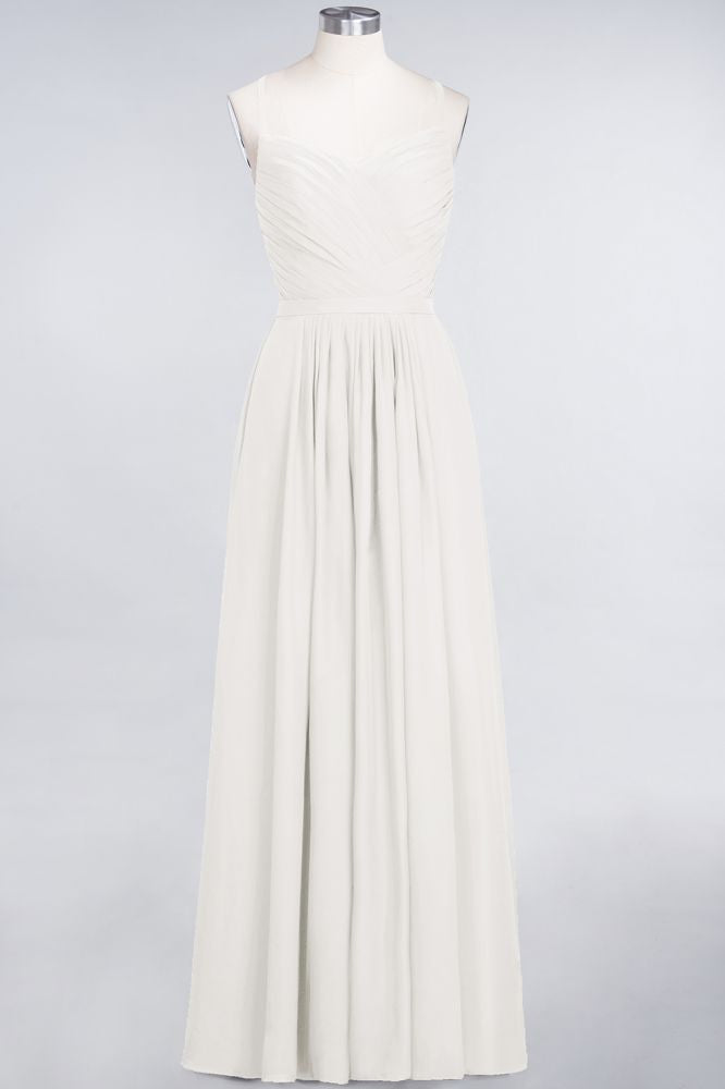 Vestido de dama de honor de corte A con tirantes finos, escote corazón, sin mangas, con volantes, de gasa, vestido de noche largo