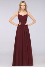 Vestido de dama de honor de corte A con tirantes finos, escote corazón, sin mangas, con volantes, de gasa, vestido de noche largo