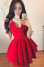 A-Linie Spaghettiträger Stufen Satin Homecoming Kleid Partykleid PD069