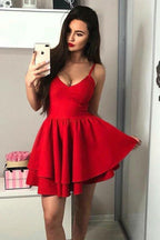 A-Linie Spaghettiträger Stufen Satin Homecoming Kleid Partykleid PD069