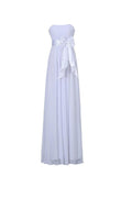 Vestido de dama de honor blanco de gasa, corte A, sin tirantes, largo hasta el suelo, con faja BD026