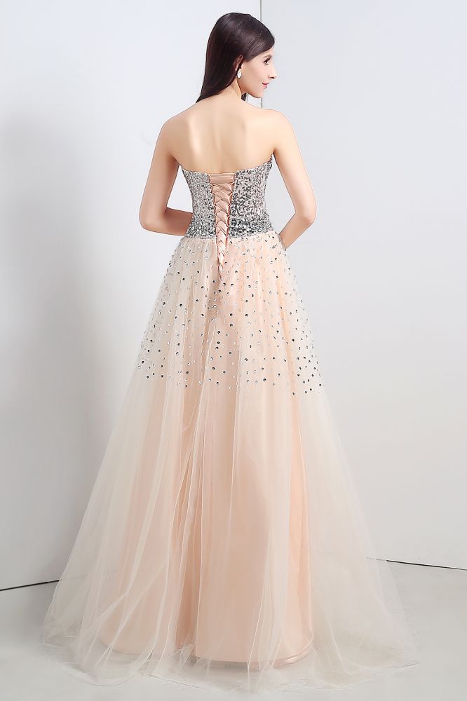 A-Linien-Partykleid aus trägerlosem Tüll mit Pailletten