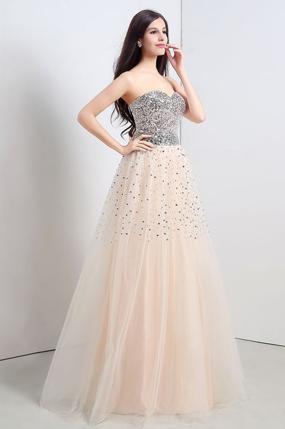 A-Linien-Partykleid aus trägerlosem Tüll mit Pailletten
