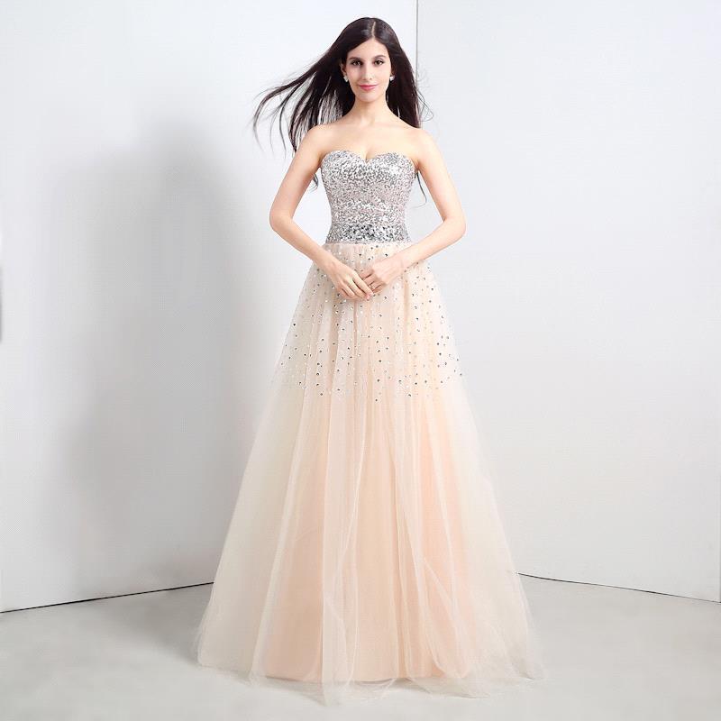 A-Linien-Partykleid aus trägerlosem Tüll mit Pailletten