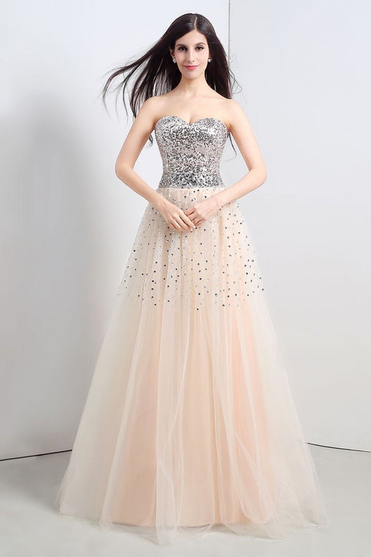 A-Linien-Partykleid aus trägerlosem Tüll mit Pailletten