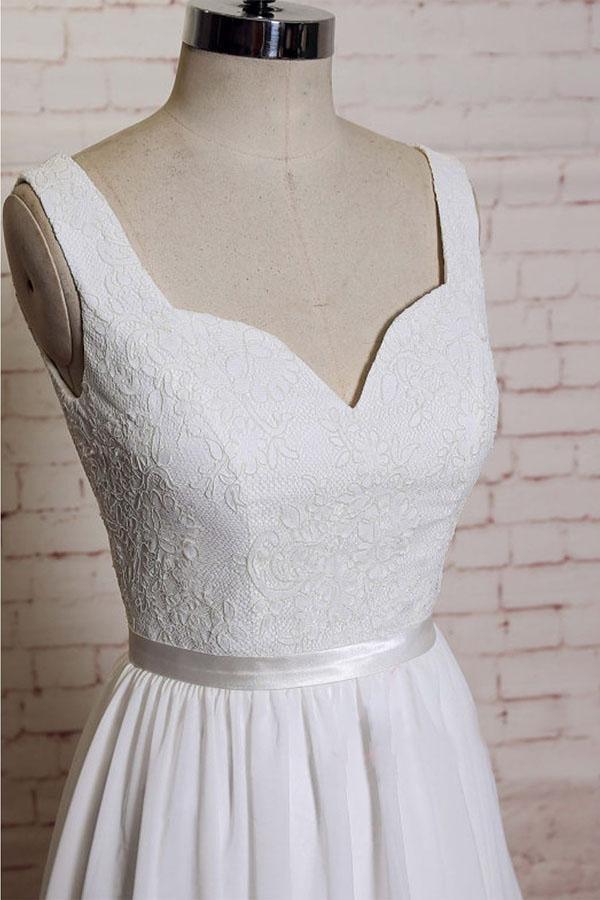 A-line Straps Court Train Chiffon Appliques Backless Wedding Dresses  WD172
