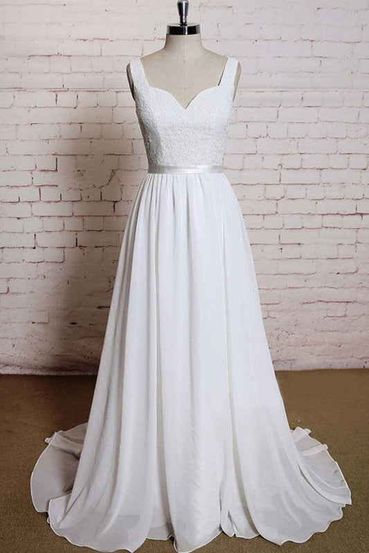 A-Linie Träger Hofschleppe Chiffon Applikationen Rückenfrei Brautkleider WD172