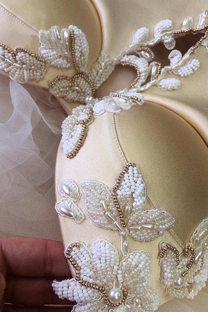 A-line  Straps Floor length Beading Wedding Dress Long Prom Dress