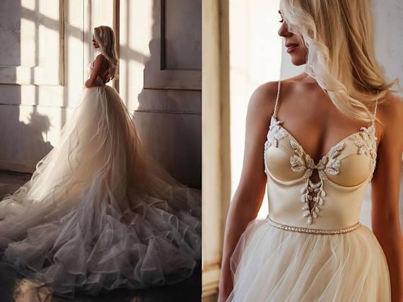 A-Linie Träger Bodenlang Perlenbesetztes Brautkleid Langes Ballkleid WD538