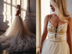 A-Linie Träger Bodenlang Perlenbesetztes Brautkleid Langes Ballkleid WD538