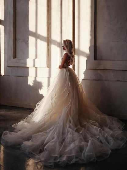 A-line  Straps Floor length Beading Wedding Dress Long Prom Dress
