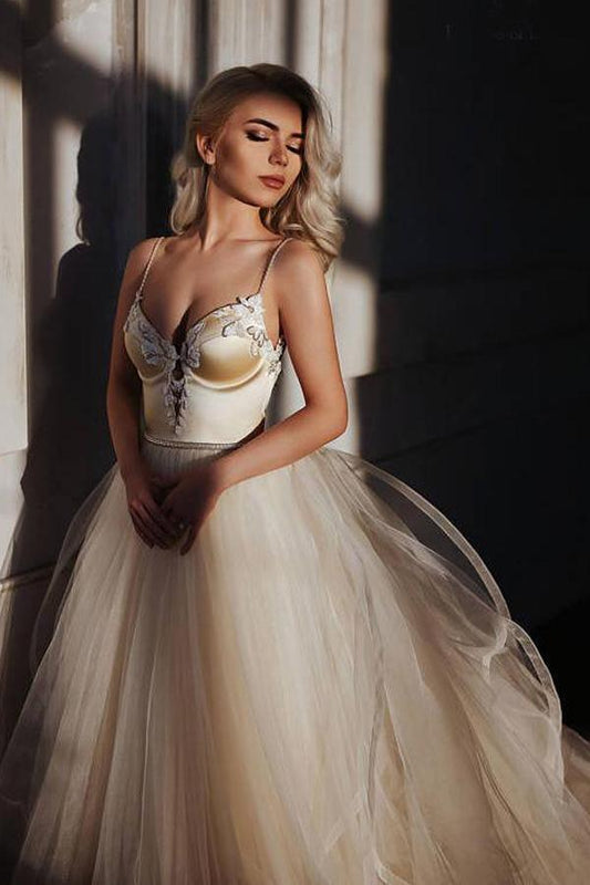 A-line  Straps Floor length Beading Wedding Dress Long Prom Dress