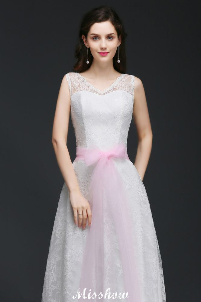 A-Linie Träger Weißes Brautkleid mit Schleife