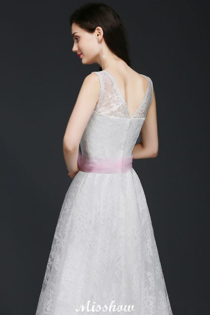 A-Linie Träger Weißes Brautkleid mit Schleife