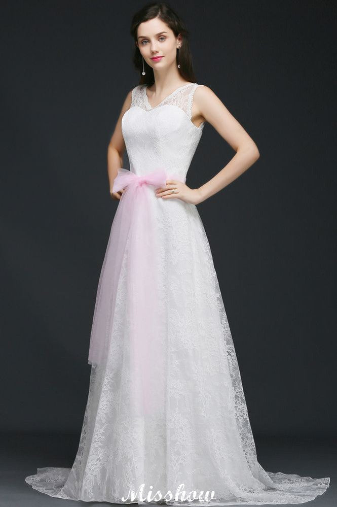 A-Linie Träger Weißes Brautkleid mit Schleife