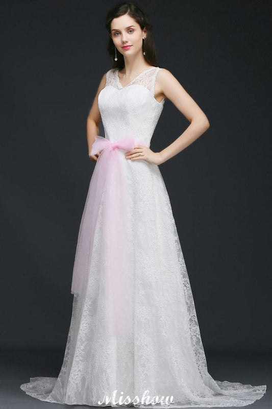 A-Linie Träger Weißes Brautkleid mit Schleife