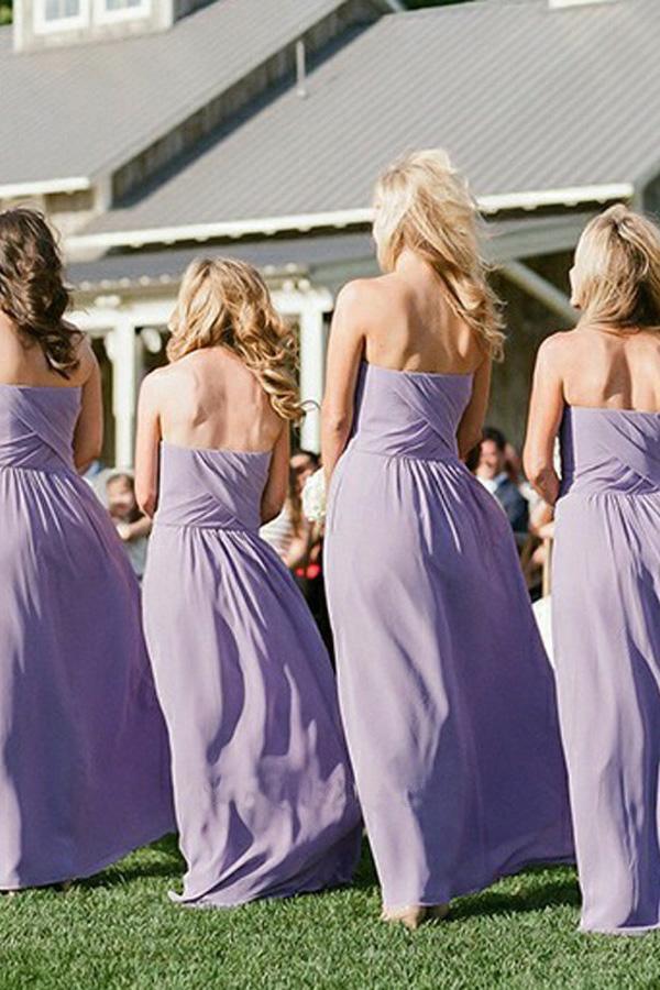 Vestido de dama de honor de gasa lavanda con escote en A, espalda descubierta y fruncido, BD080