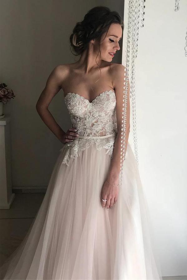 A-Linie Herzausschnitt Boho Brautkleid Spitze Romantische Brautkleider WD520