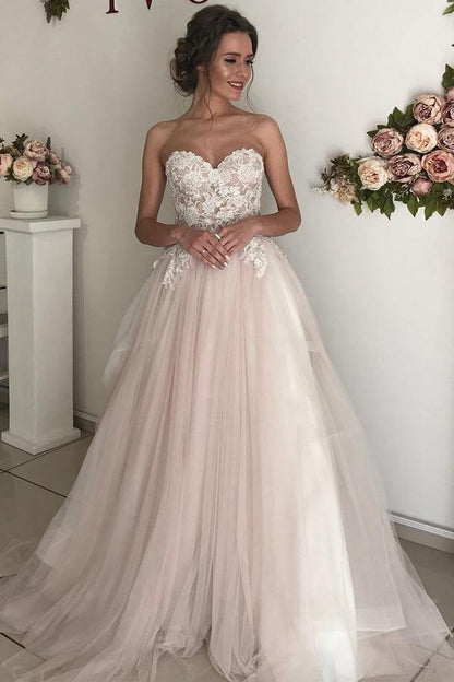 A-Linie Herzausschnitt Boho Brautkleid Spitze Romantische Brautkleider WD520