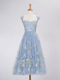 A-Linie Sweetheart Staubblau Langes Ballkleid mit Stickerei
