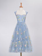A-Linie Sweetheart Staubblau Langes Ballkleid mit Stickerei