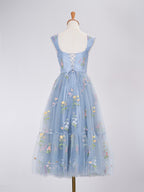 A-Linie Sweetheart Staubblau Langes Ballkleid mit Stickerei