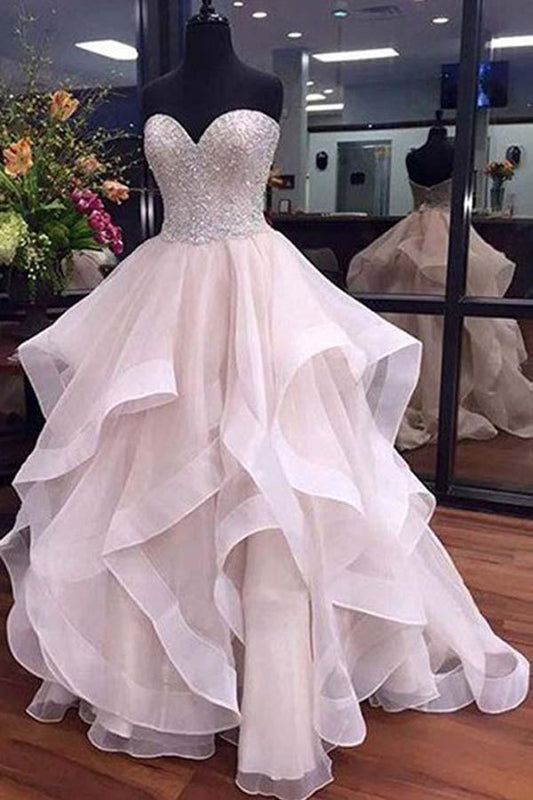 A-Linie Herzausschnitt Bodenlanges Organza Brautkleid mit Perlenbesatz WD224