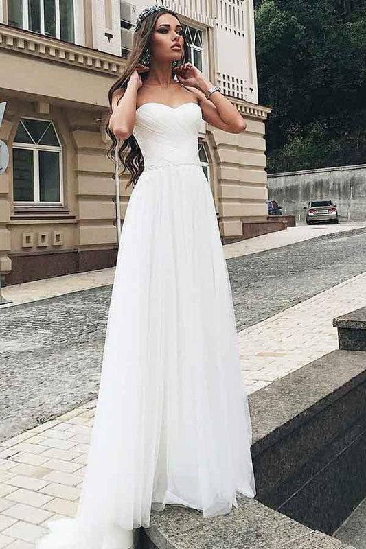 A-Linie Herzausschnitt Sweep Schleppe Tüll Brautkleid mit Applikationen WD268
