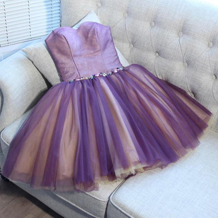 Vestido de fiesta corto de tul con escote en forma de A y escote en forma de corazón PD391