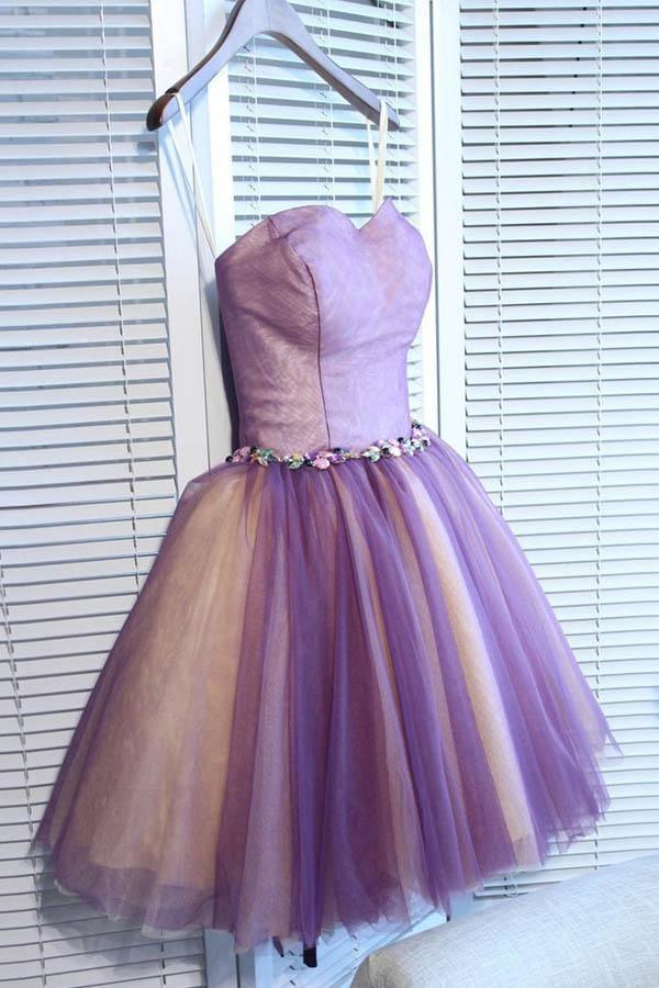 Vestido de fiesta corto de tul con escote en forma de A y escote en forma de corazón PD391
