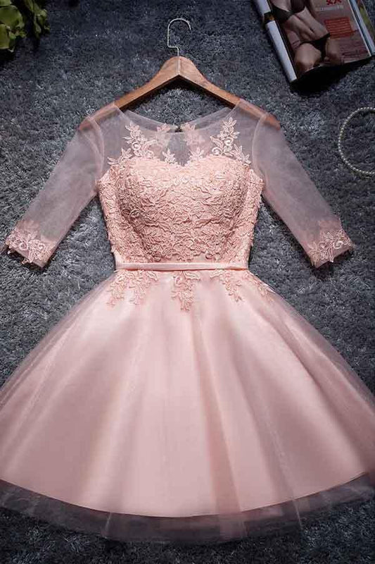 A-Linie Tüll Homecoming Kleider Scoop Rosa Kurz/Mini Ballkleider PD048