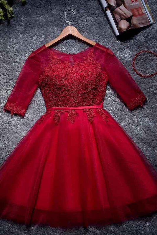 A-Linie Tüll Homecoming Kleider Scoop Rot Kurz/Mini Ballkleider PD049