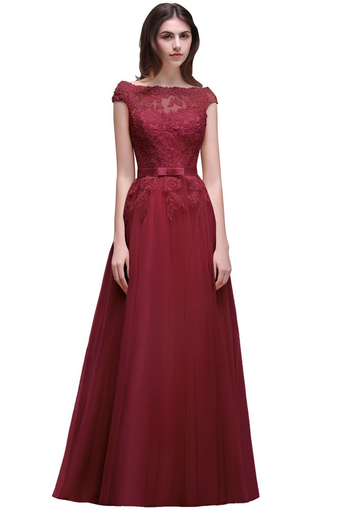 Bodenlanges A-Linien-Ballkleid mit Tüll-Spitzen-Applikationen