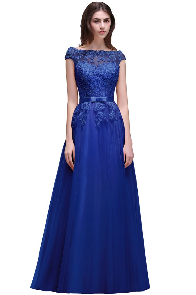 Bodenlanges A-Linien-Ballkleid mit Tüll-Spitzen-Applikationen