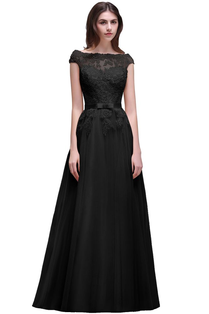 Bodenlanges A-Linien-Ballkleid mit Tüll-Spitzen-Applikationen