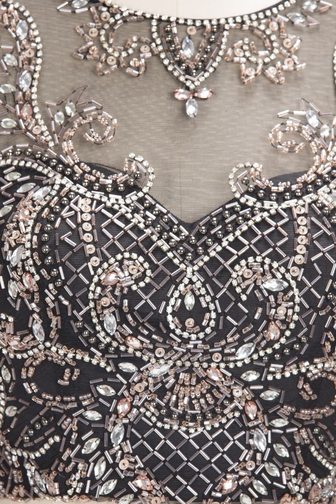 A-line Two-piece Floor Length Sleeveless Plus Size Crystals Patterns Prom Dresses