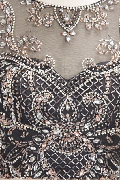 A-line Two-piece Floor Length Sleeveless Plus Size Crystals Patterns Prom Dresses