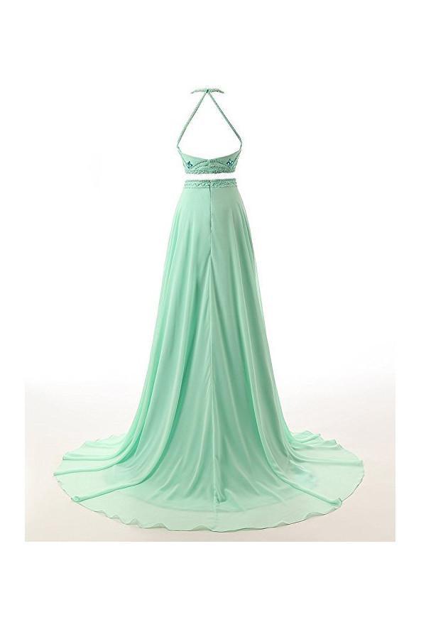 Vestidos de fiesta de gasa de dos piezas con corte en A, vestidos de noche PG261