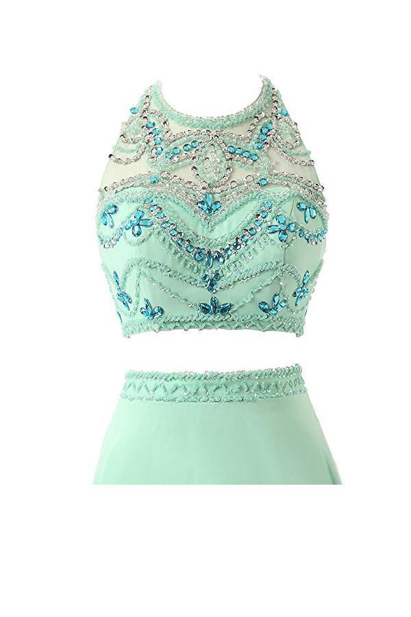 Vestidos de fiesta de gasa de dos piezas con corte en A, vestidos de noche PG261