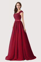 Vestido de dama de honor de gasa con escote en V y apliques en forma de A