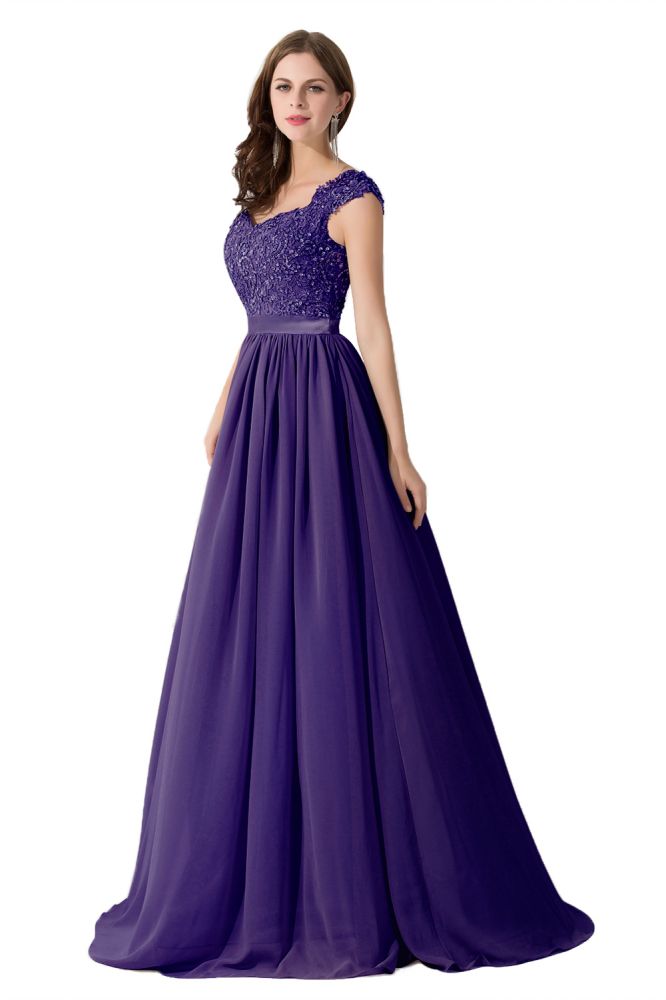 Vestido de dama de honor de gasa con escote en V y apliques en forma de A