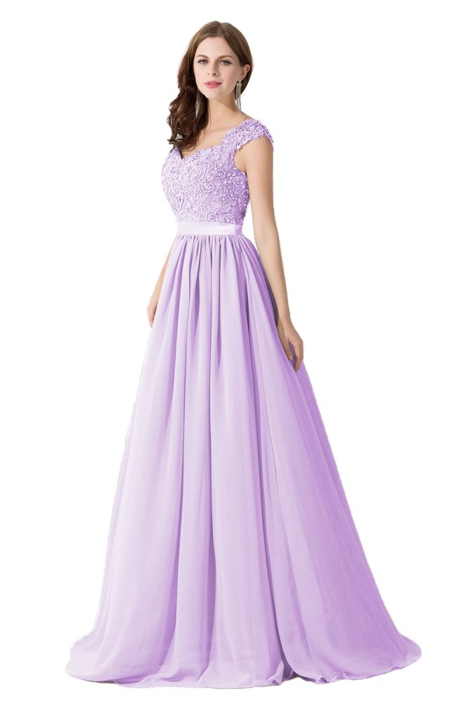 Vestido de dama de honor de gasa con escote en V y apliques en forma de A