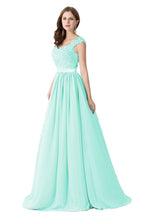 Vestido de dama de honor de gasa con escote en V y apliques en forma de A