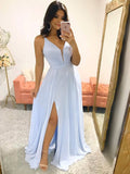 A-Linie V-Ausschnitt Chiffon Langes Ballkleid Formale Abschlussfeier Kleider mit Schlitz