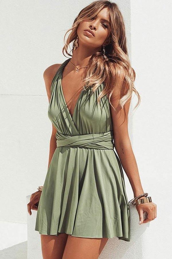 A-Linie V-Ausschnitt Cabrio-Stil Kurzes grünes Homecoming-Kleid PD256