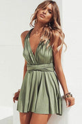 A-Linie V-Ausschnitt Cabrio-Stil Kurzes grünes Homecoming-Kleid PD256
