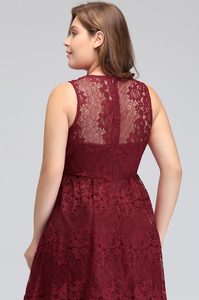 Vestidos de noche burdeos con encaje, sin mangas, escote en V y corte A hasta el suelo, talla grande