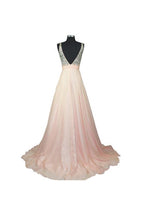 Vestido de fiesta formal de gasa con escote en V y cuentas, corte A, PG257